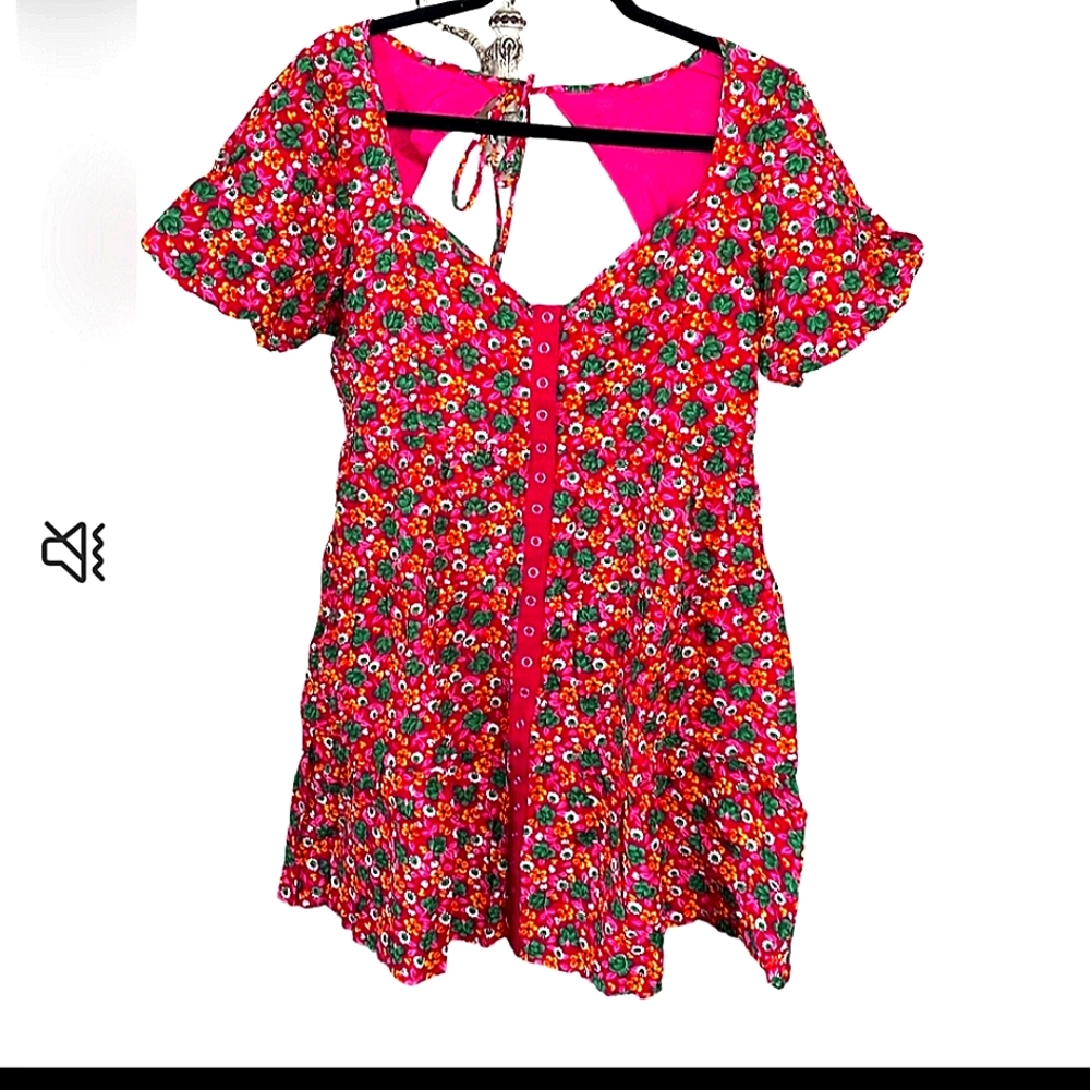 Betsey Johnson dress snap closure balloon short sleeve cut out back large NWT